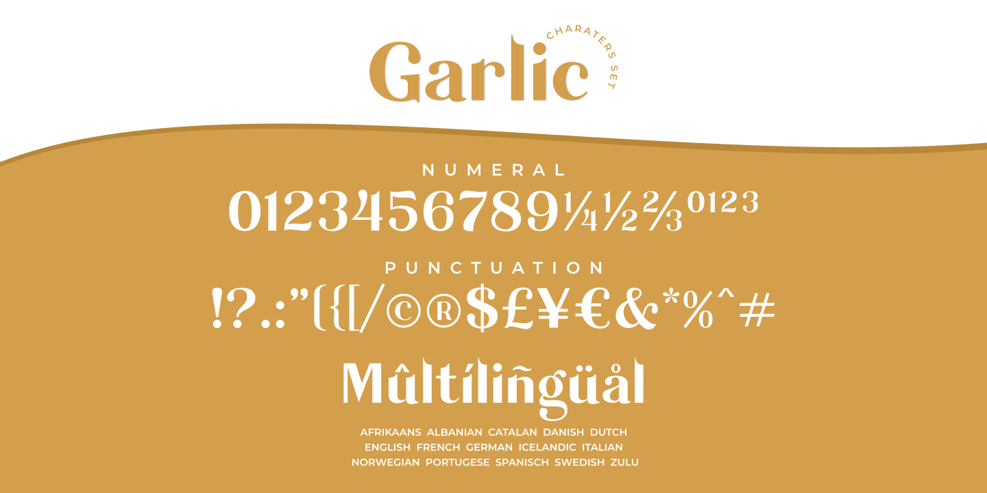Ejemplo de fuente Garlic Outline Italic